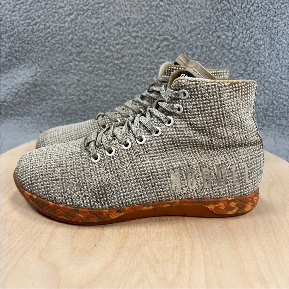 Nobull High Top Trainer Womens Size 8.5 White Heather grey/tan Crossfit ShoesEUC